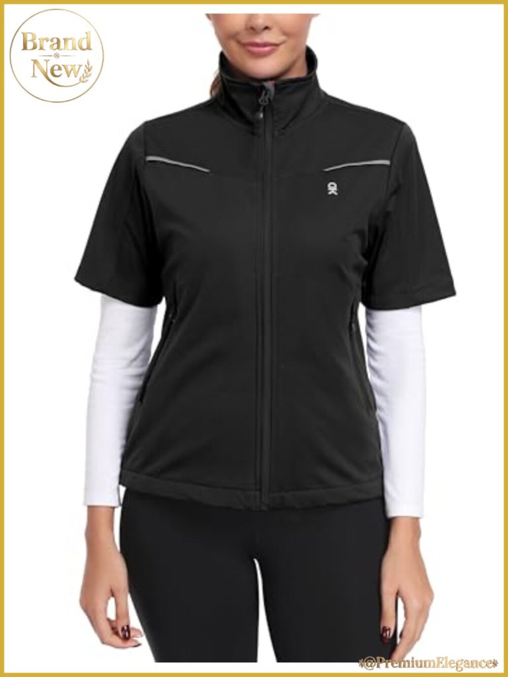 Women's Short Sleeve Golf Jacket Water Resistant Quick Dry Running Vest Zip